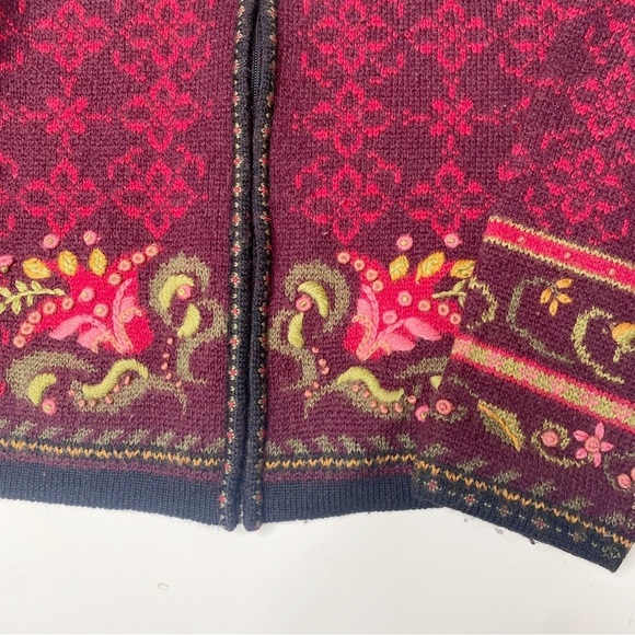 Vintage Tally Ho 100% Wool Floral Zip Cardigan Sweater Red Small Petite - Picture 4 of 7
